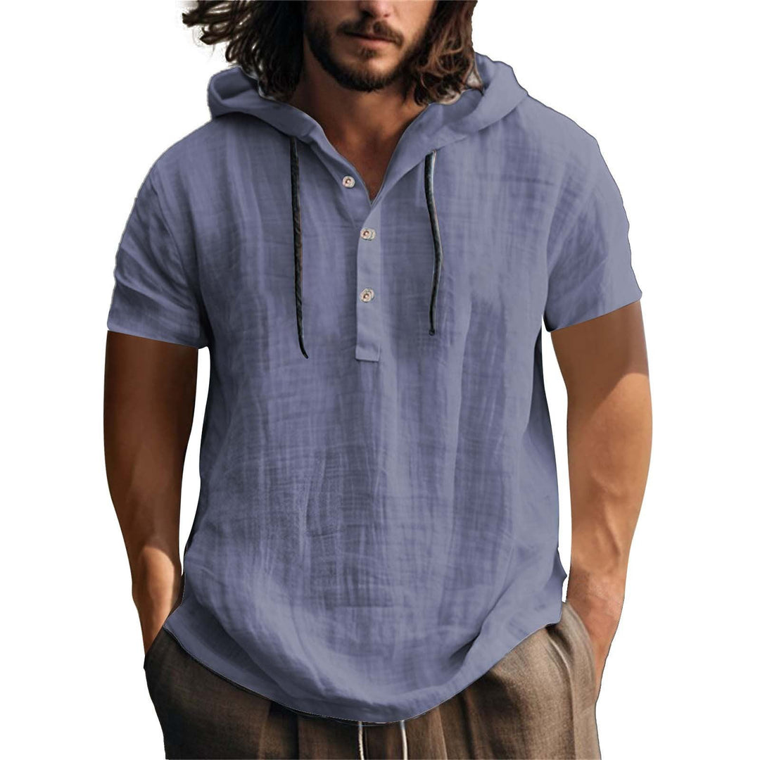 Herren lässiges Kurzarm-Hoodie mit Knopfleiste Drune