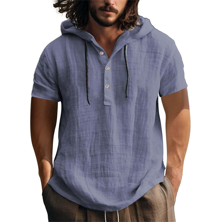 Herren lässiges Kurzarm-Hoodie mit Knopfleiste Drune