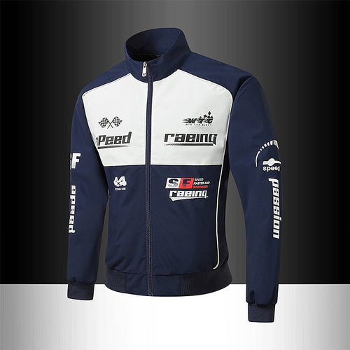 Herren Trackjacke im Motorsport-Look mit Logoprints und Stehkragen Drune