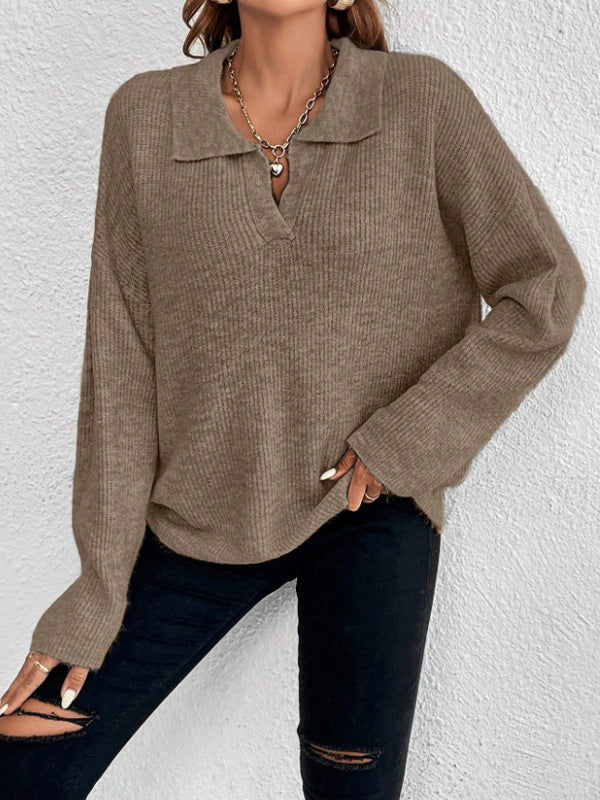 Damen lässiger Pullover mit Kragen Drune