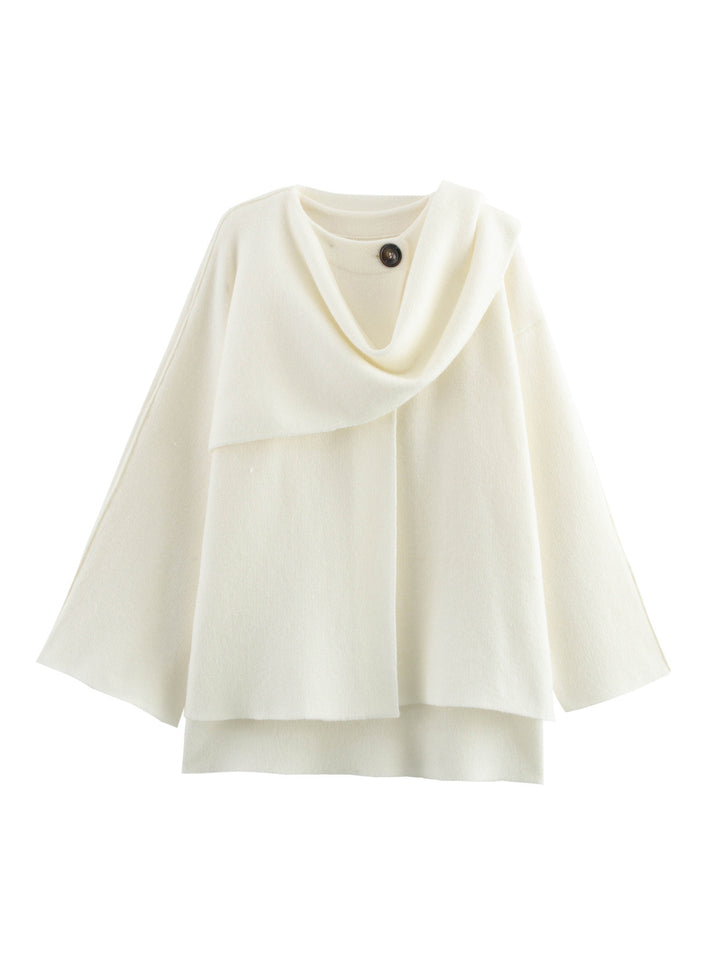 Damen Cape mit asymmetrischem Fall, Stehkragen und Wollmix Drune