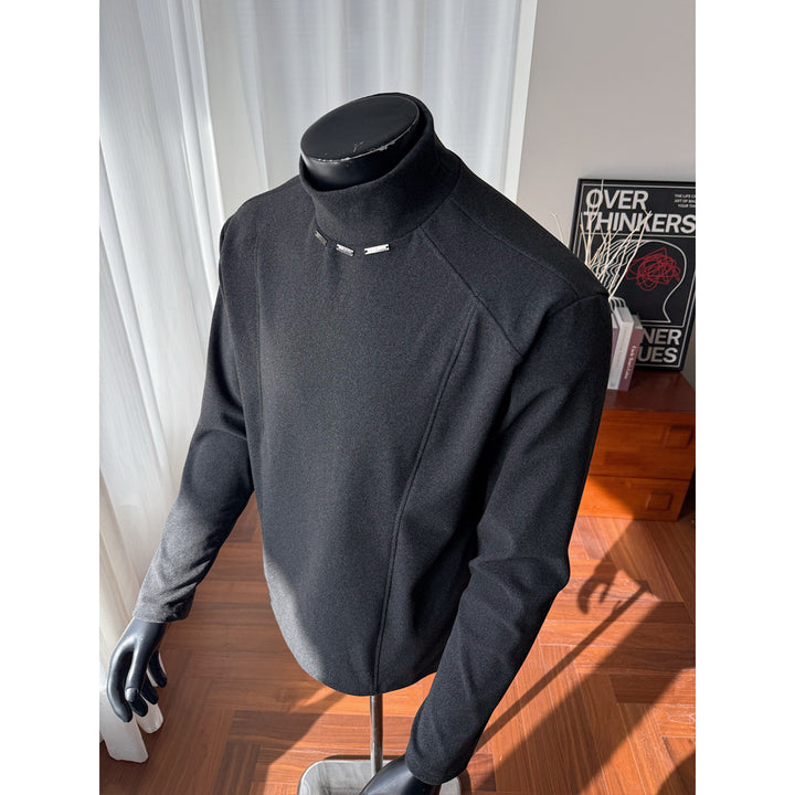 Herren Rollkragen-Feinstrickshirt mit Metallnieten am Kragen und schmaler Silhouette Drune