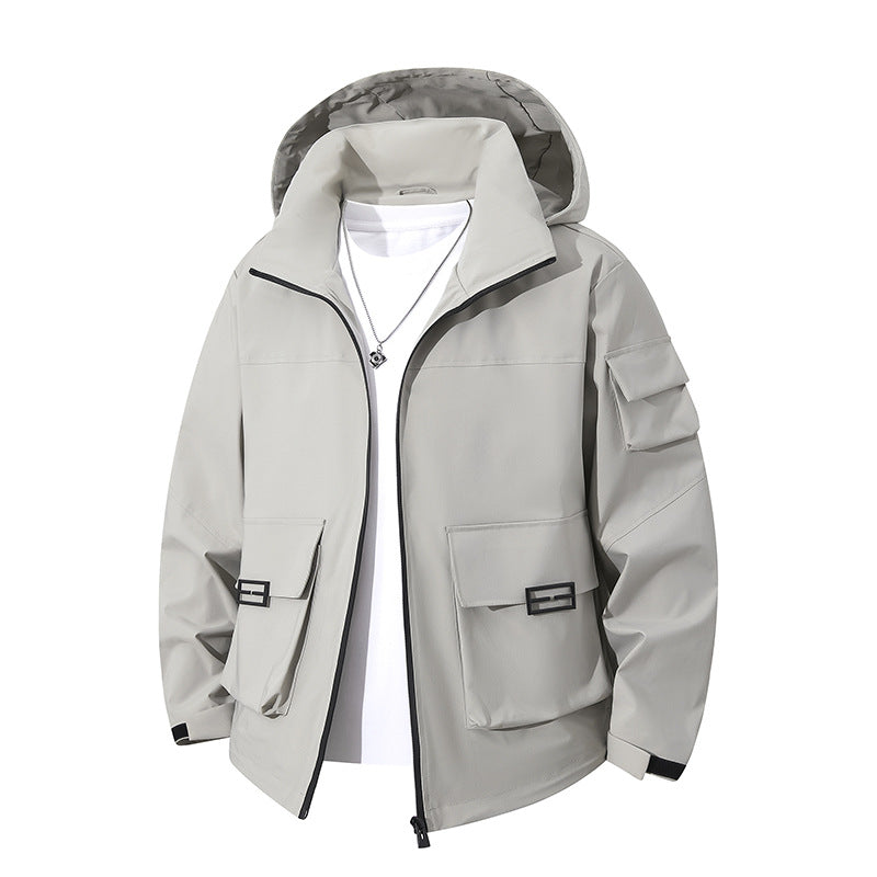 Herren Technische Utility-Kapuzenjacke mit Mehrfach-Pattentaschen und windabweisendem Softshell Drune