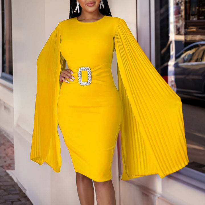 Damen figurbetontes Abendkleid mit dramatischen Rüschendetails und glitzerndem Gürtel Drune