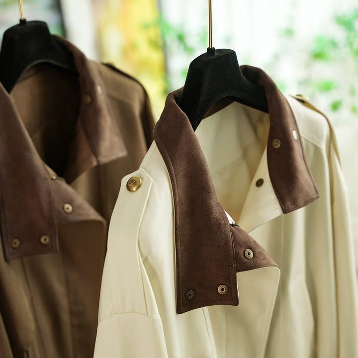 Damen Modische und elegante Kurzjacke mit samtigem Kragen Drune