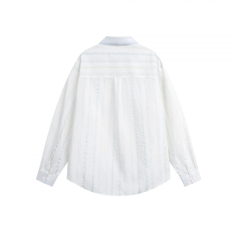 Unisex Leichtes Oversize-Hemd aus Strukturmischung mit Brusttasche und abgerundetem Saum Drune