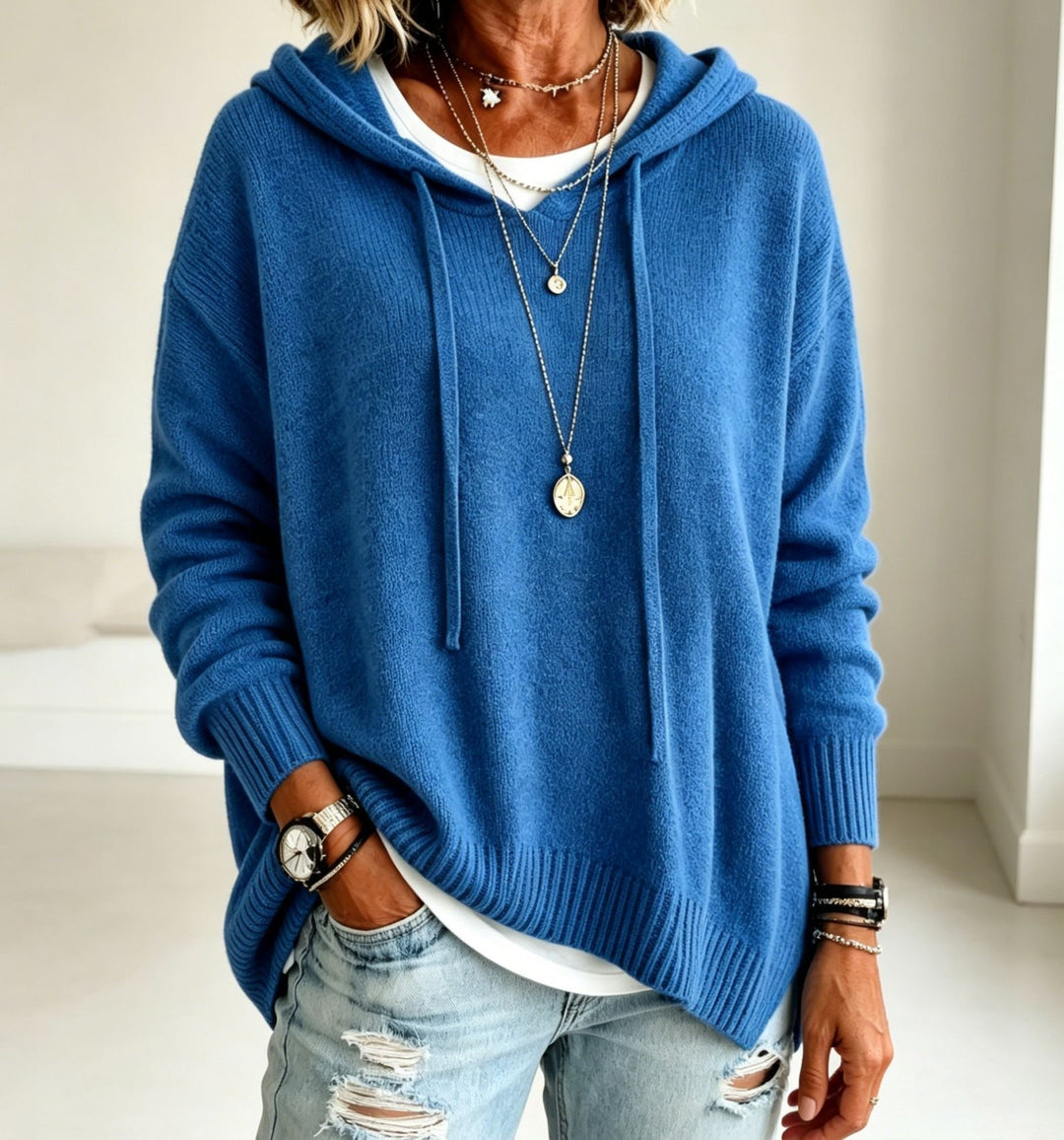 Damen Oversize-Kapuzensweater aus feinem Strick mit gerippten Bündchen Drune
