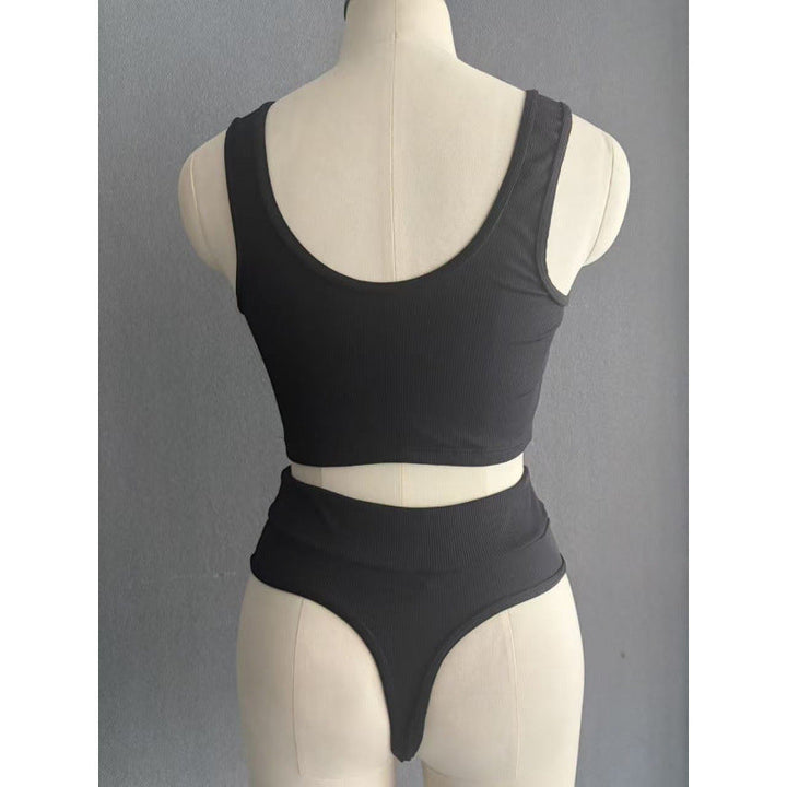 Damen Hochbund Bikini-Set mit strukturierter Oberfläche und modischem Crop-Top Drune