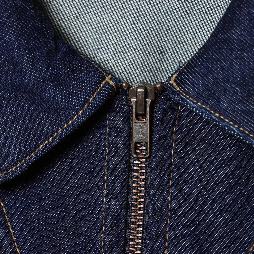 Damen Cropped Jeansjacke mit Reißverschluss, taillierter Tunnelzug und Pattentaschen Drune