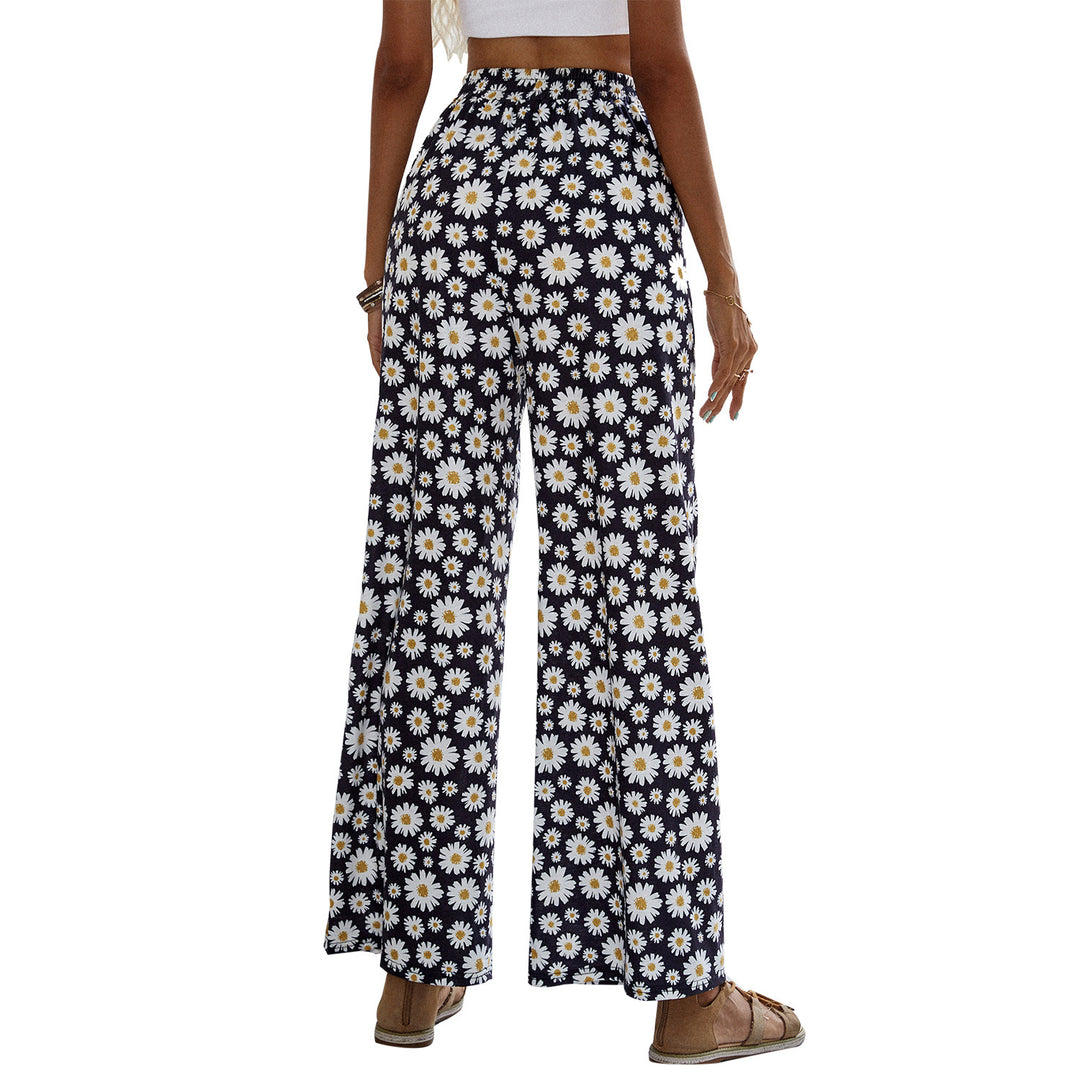 Damen weite Sommerhose mit floralem Design und elastischem Bund Drune