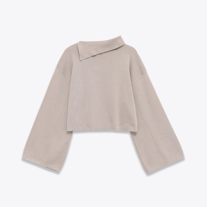 Damen nan oversized kurz geschnittener Pullover mit asymmetrischem Stehkragen und weitem Kimonoärmeln Drune