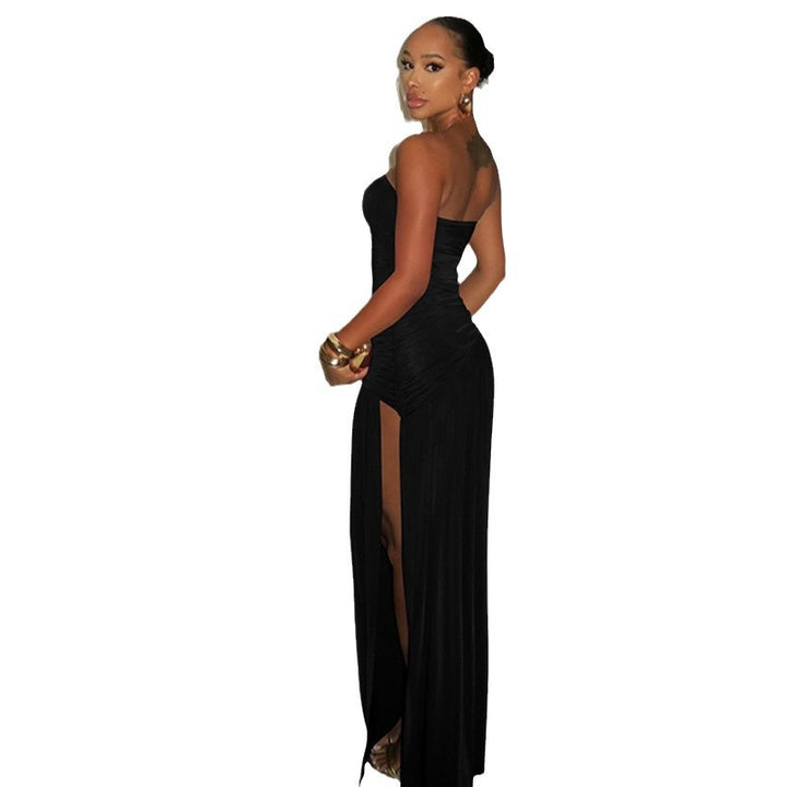 Damen trägerloses Maxikleid mit hohem Schlitz und elegantem Faltenwurf Drune