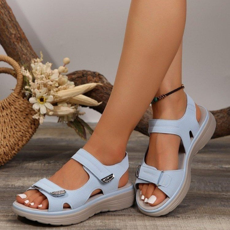 Damen Komfort-Sandalen mit dicker Profilsohle und verstellbaren Klettriemen Drune