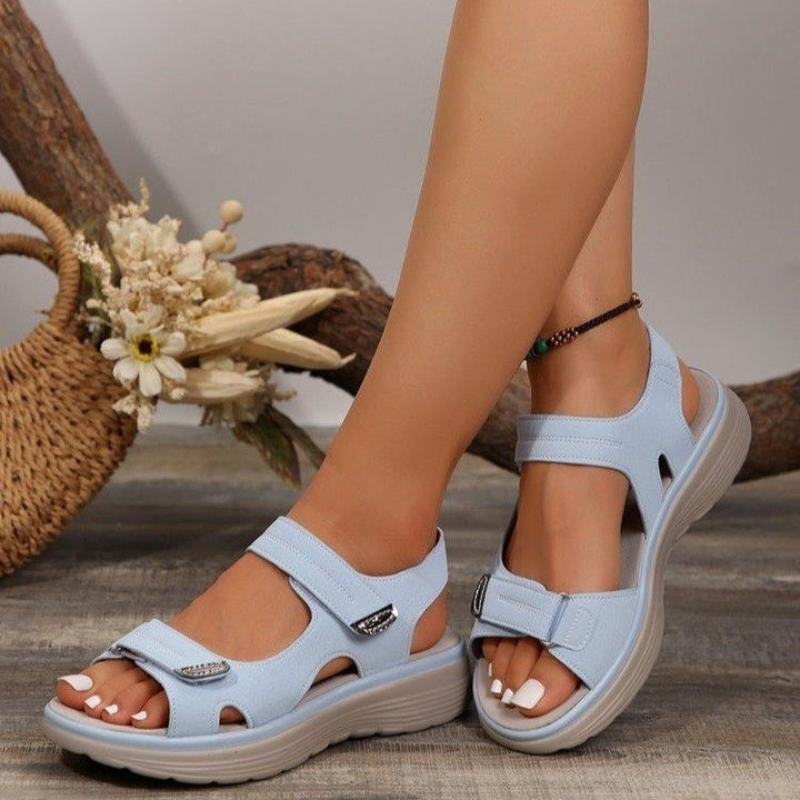 Damen Komfort-Sandalen mit dicker Profilsohle und verstellbaren Klettriemen Drune