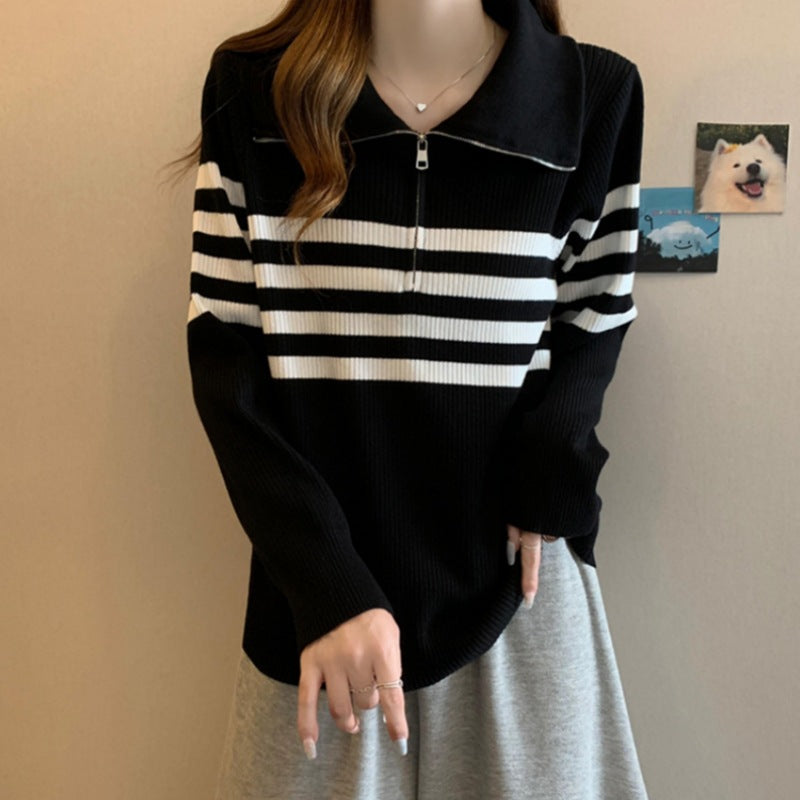 Damen Modischer Pullover mit Stehkragen und Reißverschluss Drune