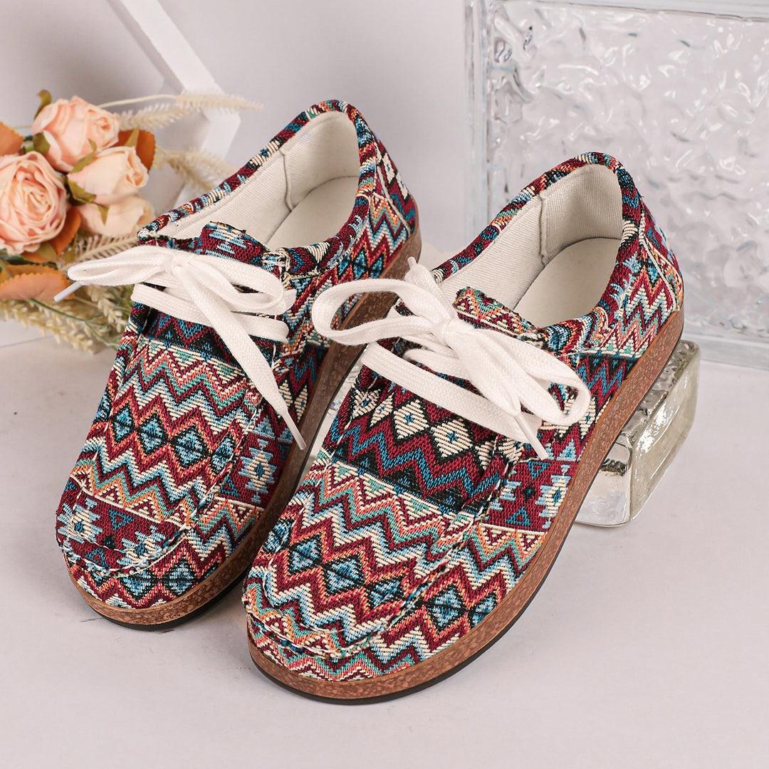 Damen Ethno-Canvas-Sneaker mit gepolstertem Fußbett und Korkoptik-Sohle Drune