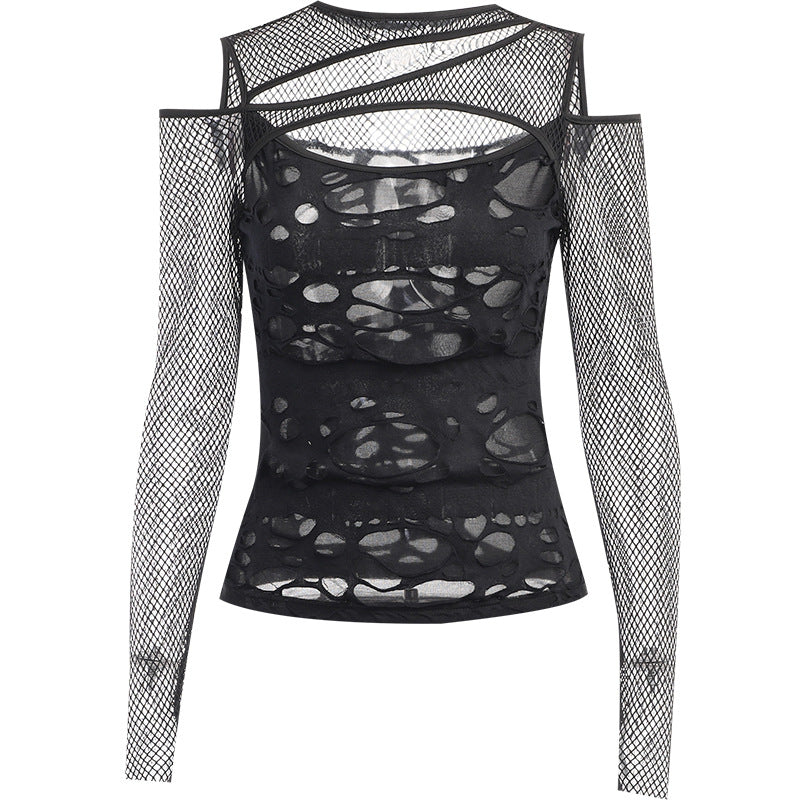 Damen Modisches Oberteil mit transparentem Mesh-Design und raffinierten Cut-Outs Drune