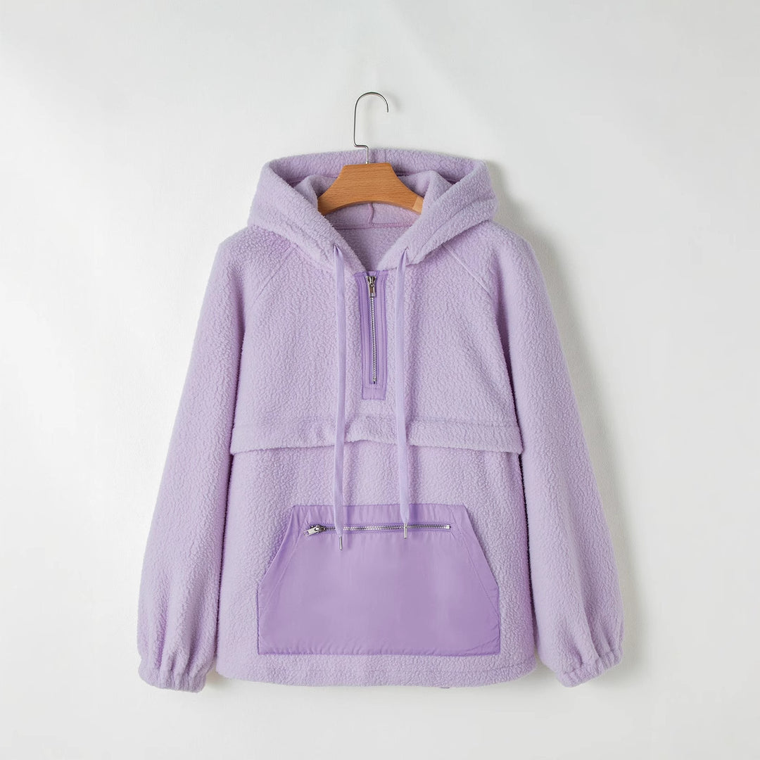Damen Fleece-Pullover mit hohem Kragen und praktischer Fronttasche Drune