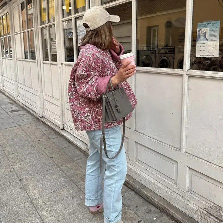 Damen Steppjacke mit floralem Muster und praktischen Taschen Drune