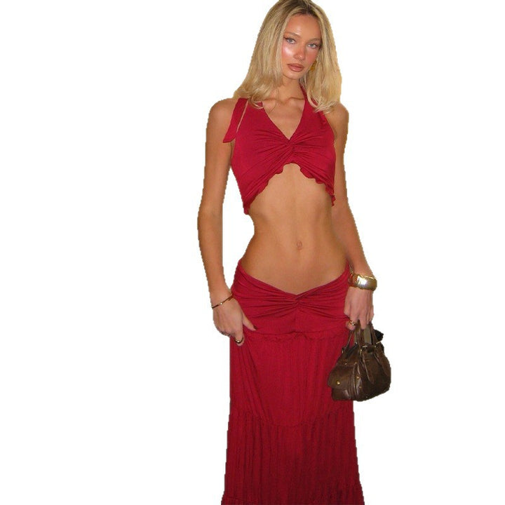 Damen Maxikleid mit verspieltem Cut-Out und Rüschendetails Drune