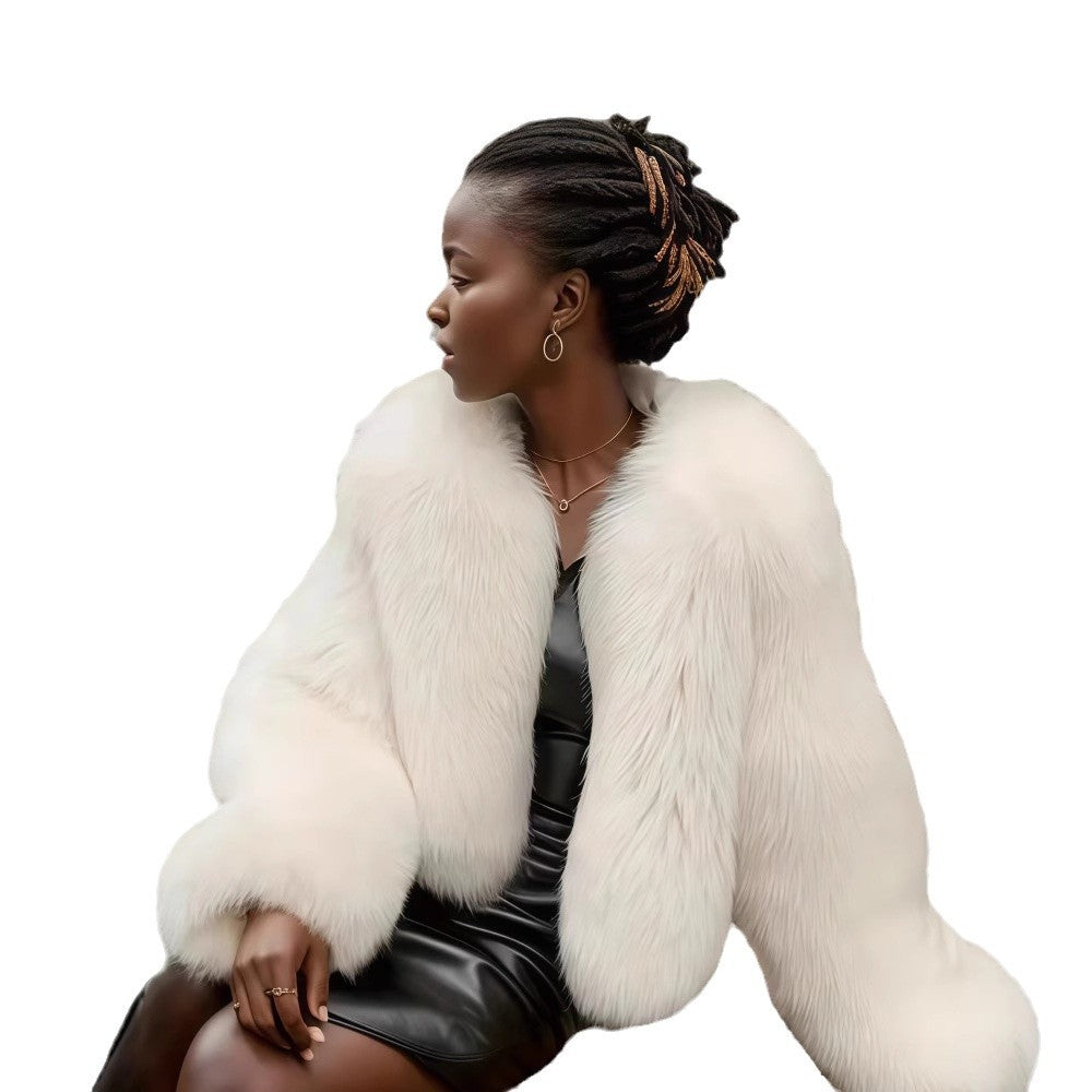 Damen Fleece Kunstpelzmantel Drune