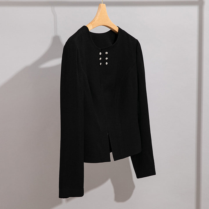 Damen Kurzblazer im minimalistischen Fit mit Perlen-Knopfbesatz und taillierter Schnitt Drune