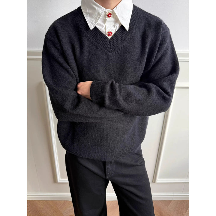 Herren Klassischer V-Ausschnitt Pullover Drune