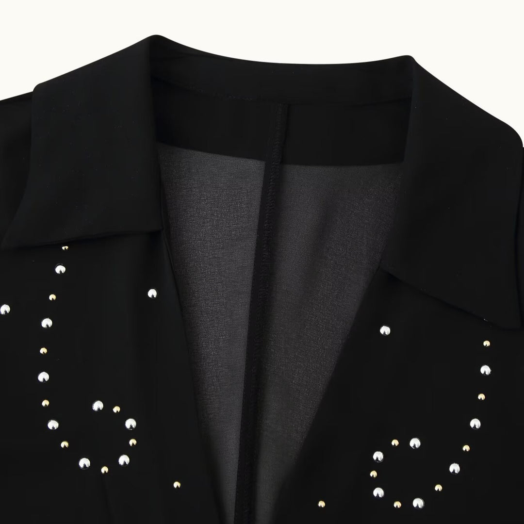 Damen Chiffon-Bluse mit Paillettenbesatz, tiefem V‑Ausschnitt und dekorativen Bindebändern Drune