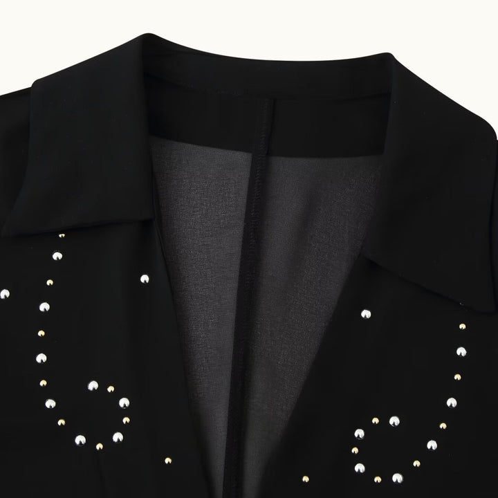 Damen Chiffon-Bluse mit Paillettenbesatz, tiefem V‑Ausschnitt und dekorativen Bindebändern Drune