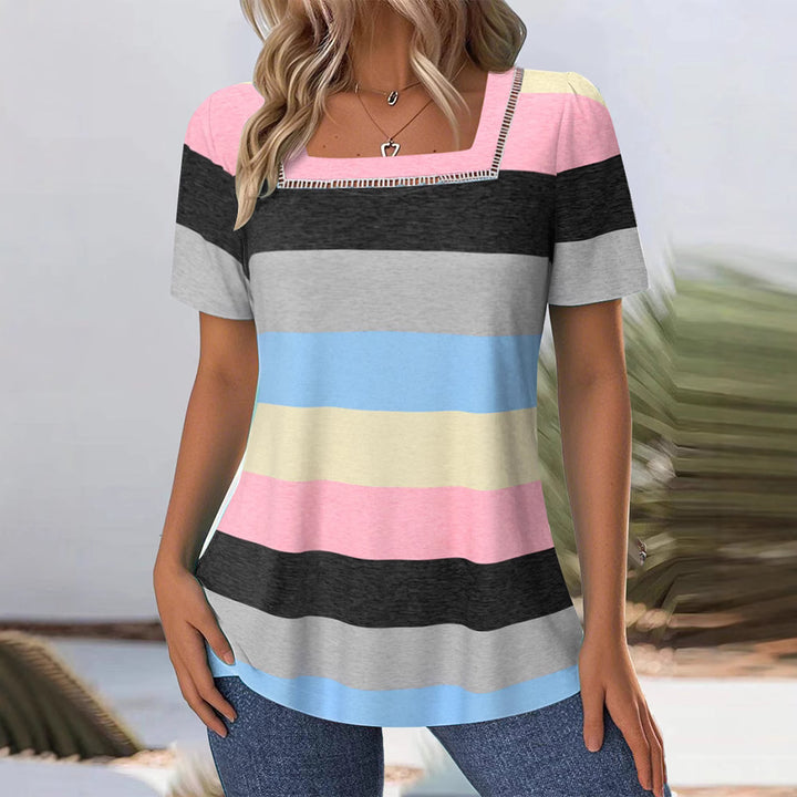 Damen nan gestreiftes Jersey-Longshirt mit quadratischem Ausschnitt und lässiger Hüftlänge Drune