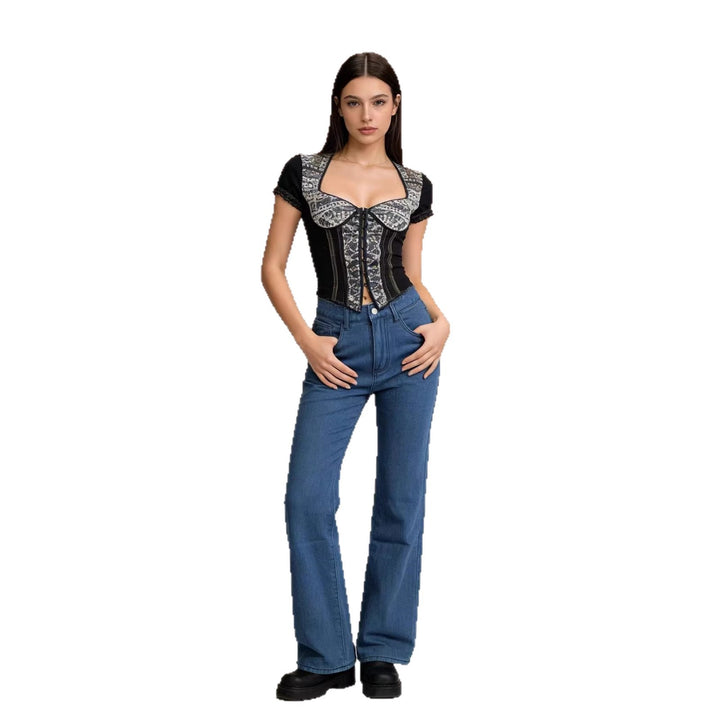 Damen Weite Jeans mit kunstvollem Schmetterlingsdesign Drune