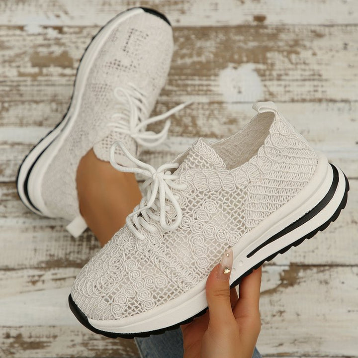 Damen  gestrickte Slip-On Plateau-Sneaker mit atmungsaktivem Obermaterial und gepolstertem Komfortfußbett Drune