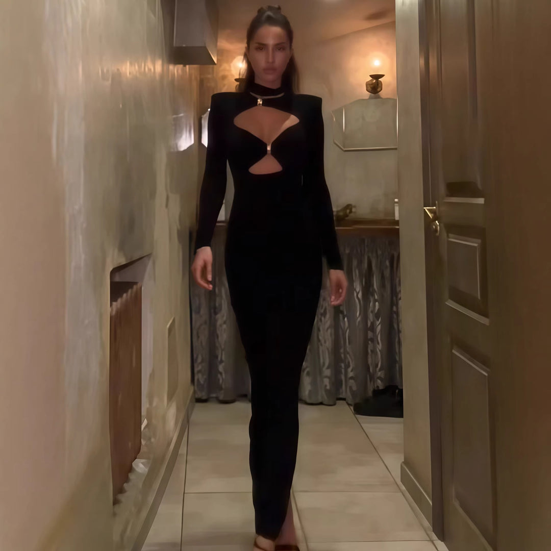 Damen Elegantes Maxikleid mit hochgeschlossenem Dekolleté und raffinierten Cut-Outs Drune