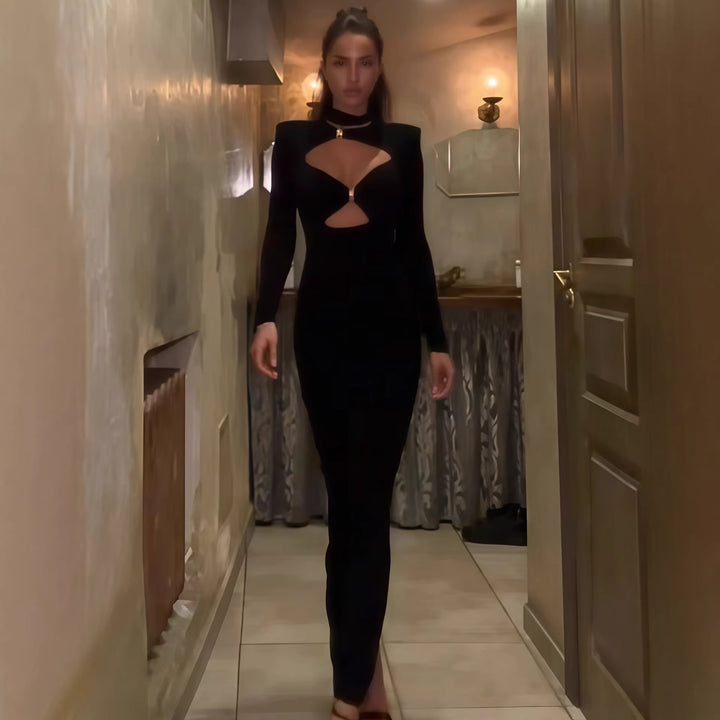 Damen Elegantes Maxikleid mit hochgeschlossenem Dekolleté und raffinierten Cut-Outs Drune