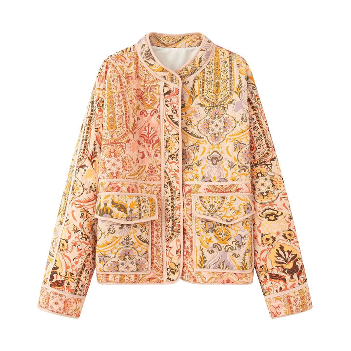 Damen gestepptes Blumenmuster Jacke Drune