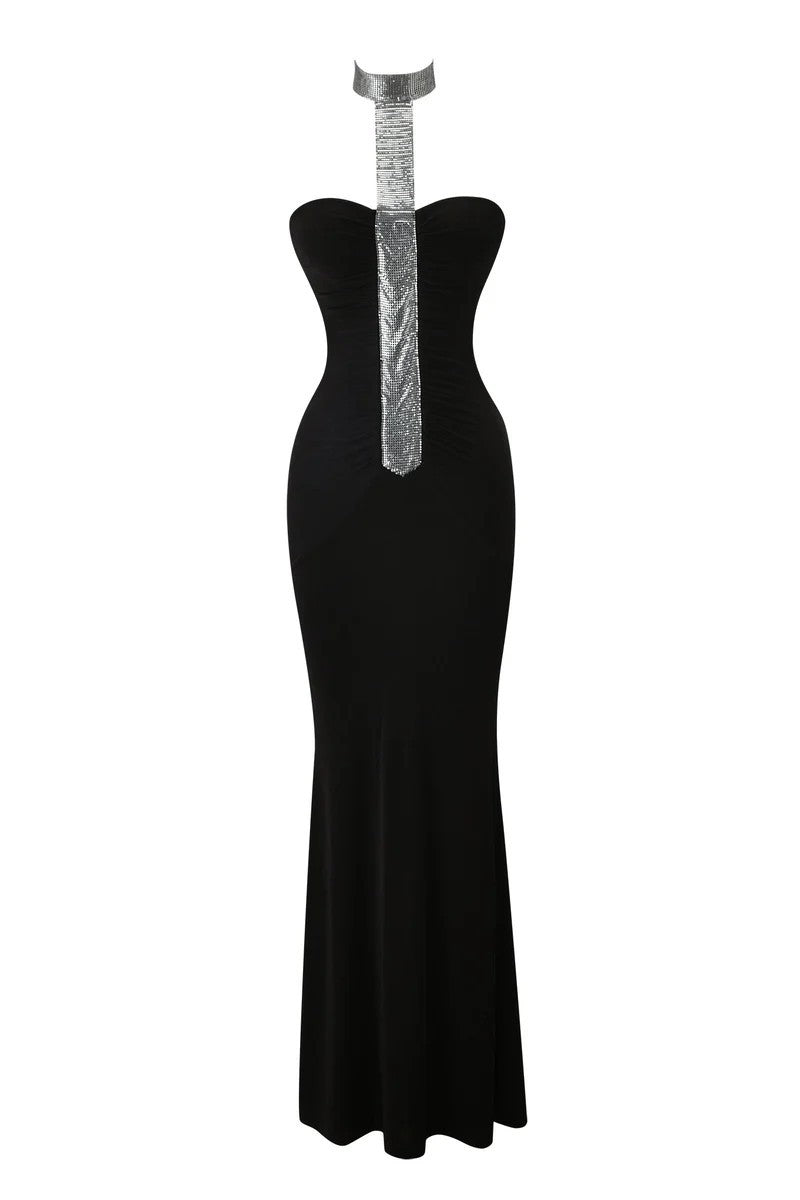 Damen Hochwertiges Maxikleid mit schimmerndem Halsband Drune
