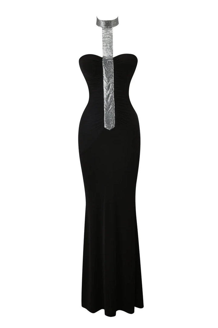 Damen Hochwertiges Maxikleid mit schimmerndem Halsband Drune