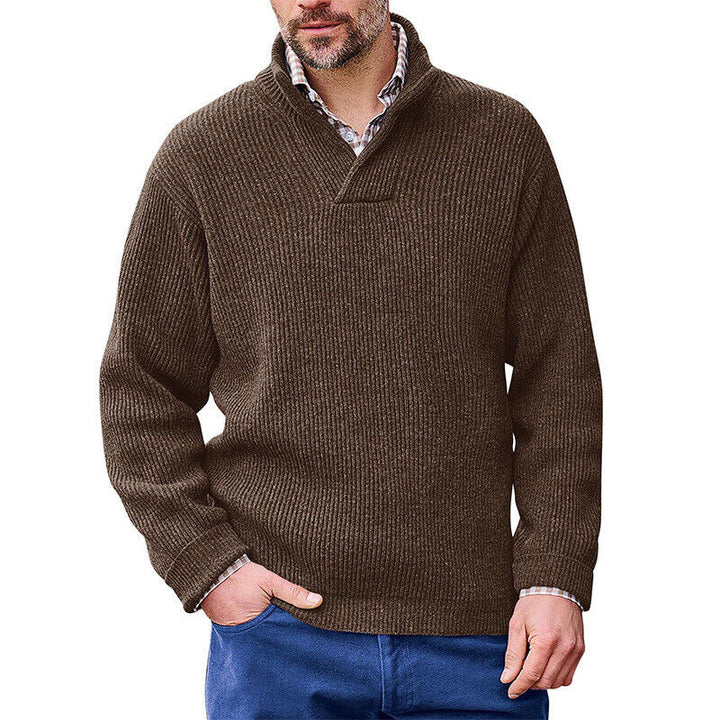 Herren Rippenstrick-Pullover mit Schalkragen und kurzem V-Ausschnitt Drune