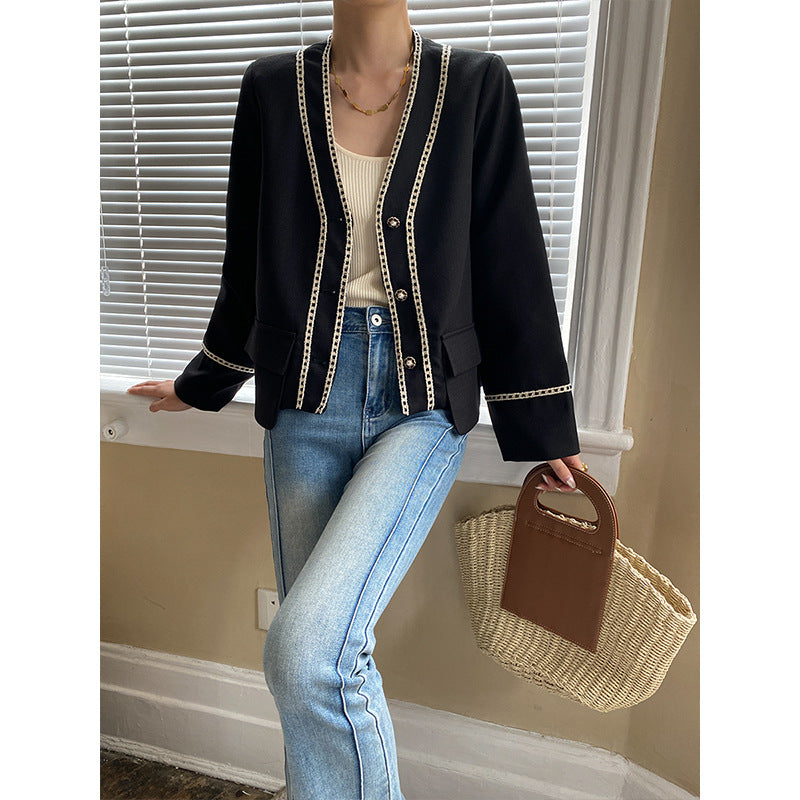 Damen Eleganter Cardigan mit zarten Kontrastdetails Drune