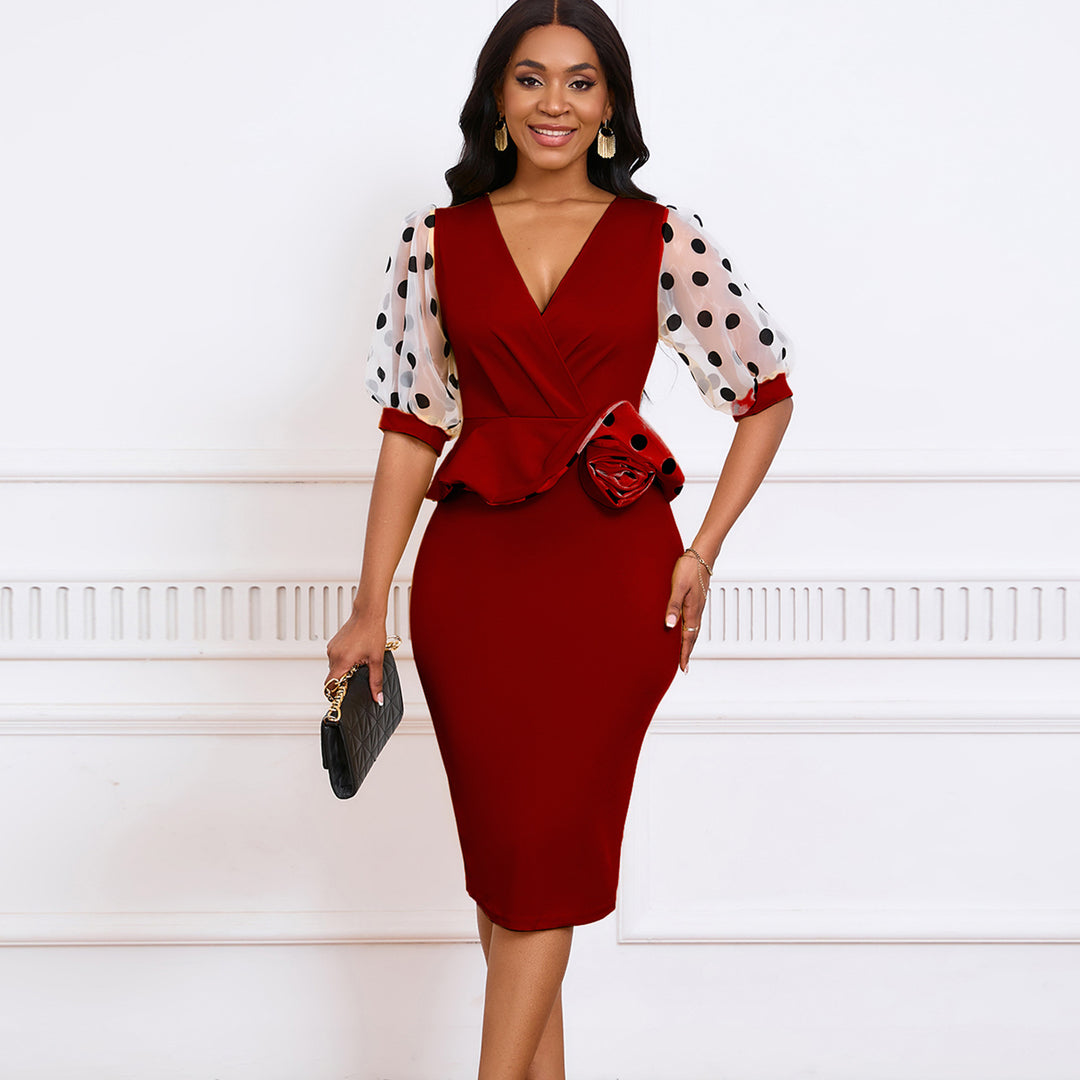 Damen Wickelkleid mit dekorativen Puffärmeln und schickem Tailleneinsatz Drune