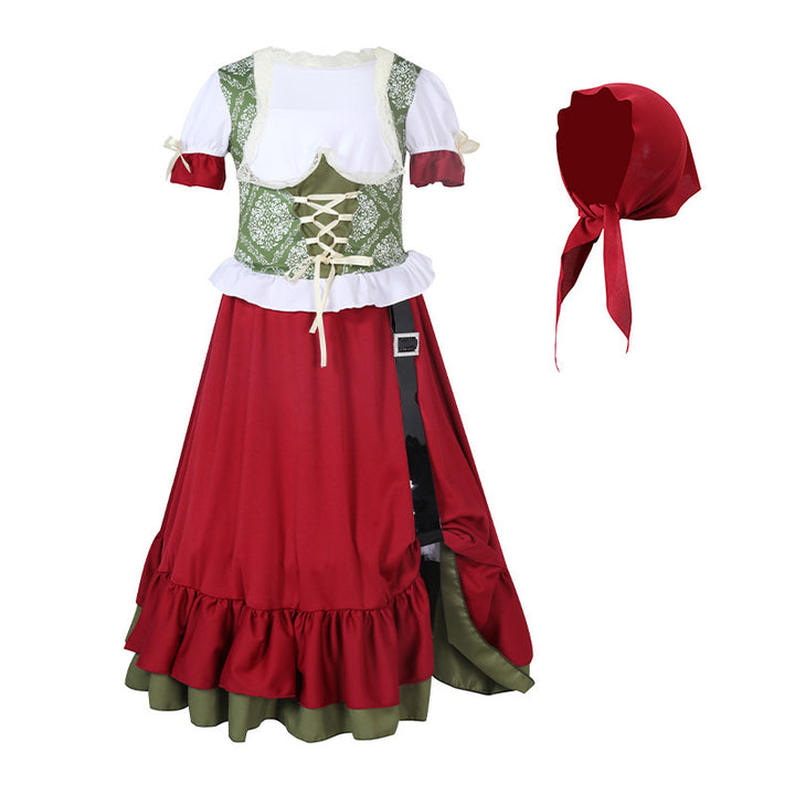 Damen nan traditionelles Trachtenkostüm Dirndl-Set mit geschnürtem Mieder und vollem Stufenrock Drune