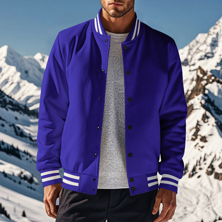 Herren sportliche Collegejacke im Vintage-Stil mit breitem Kragen und Druckknopfverschluss Drune
