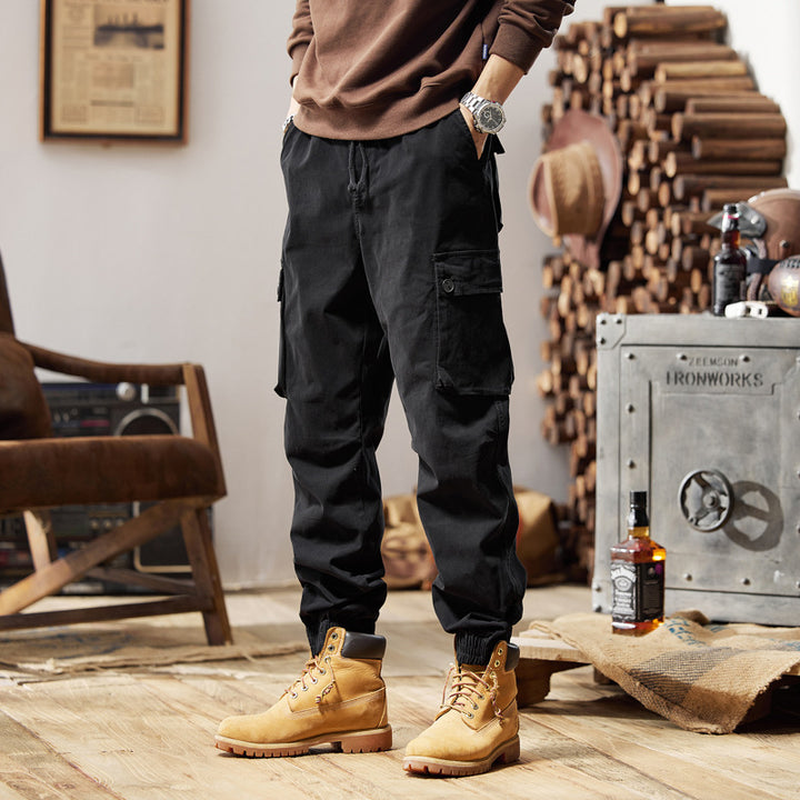 Herren Lässige Canvas-Cargojogginghose mit elastischem Saum, Klapp‑Cargo‑Taschen und verstärkten Knien Drune
