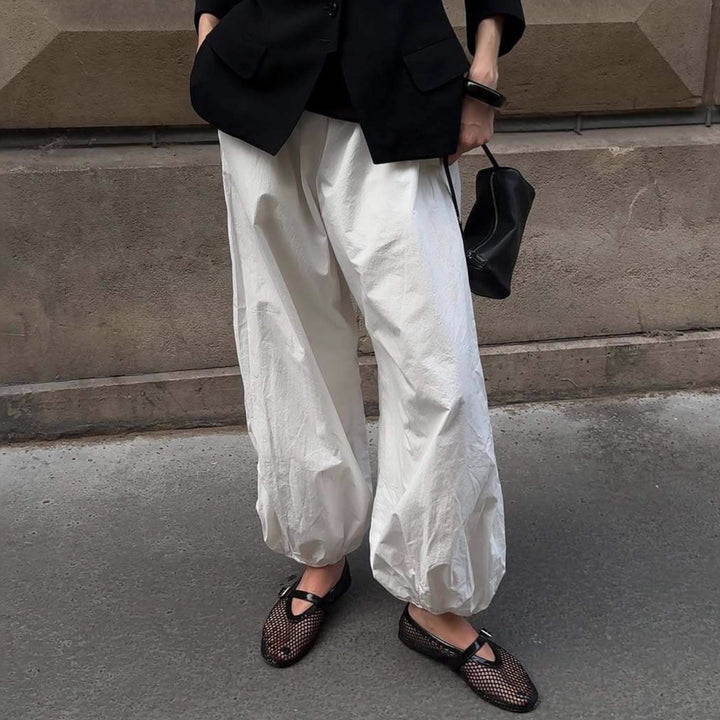 Damen elegante, lockere Pluderhose mit elastischem Bund und weitem Schnitt Drune