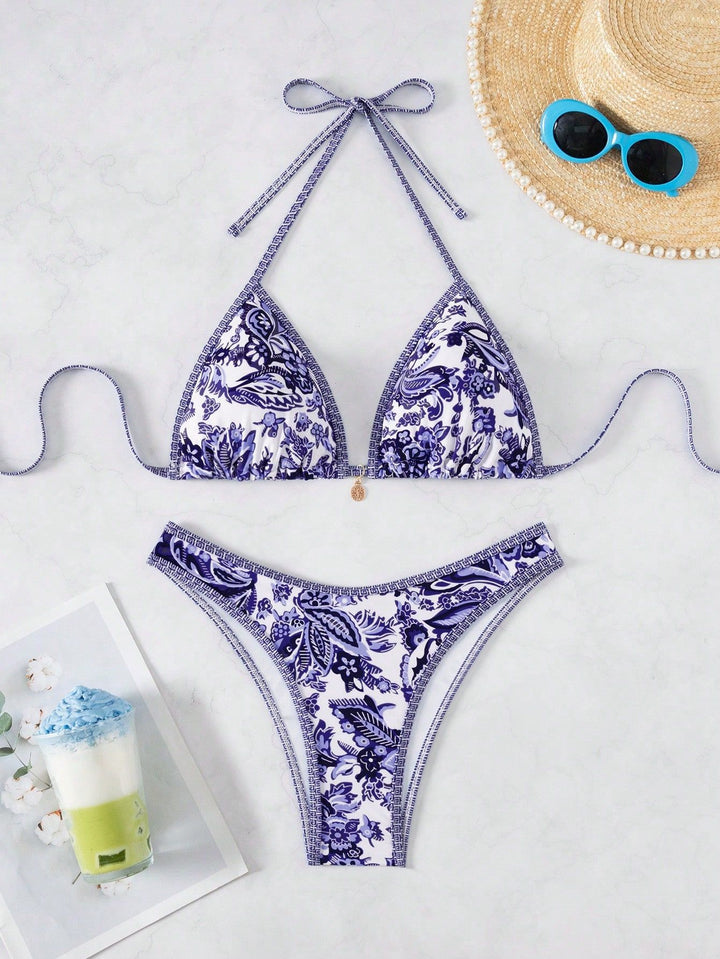 Damen Triangel-Bikini mit floraler Spitze Drune