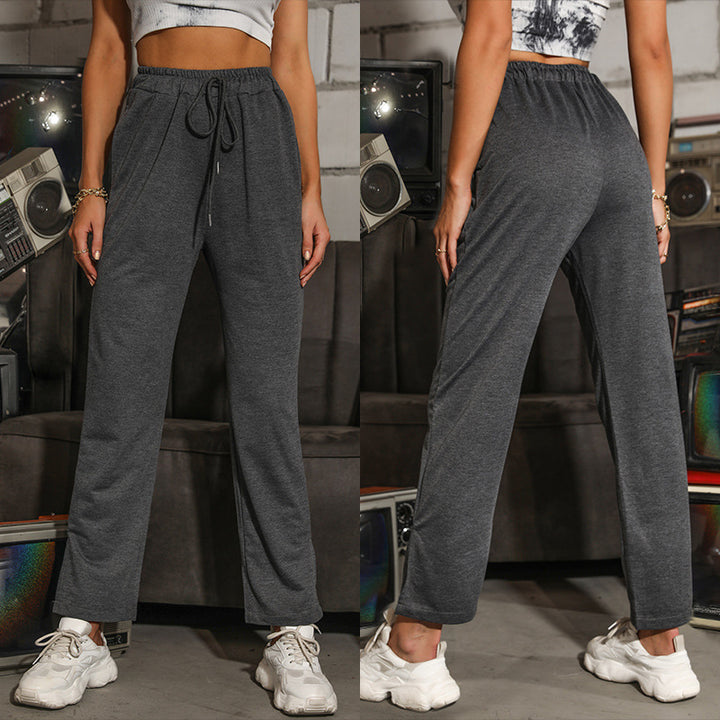 Damen Lässige High‑Waist Relaxhose mit weitem Bein, elastischem Bund und Tunnelzug Drune