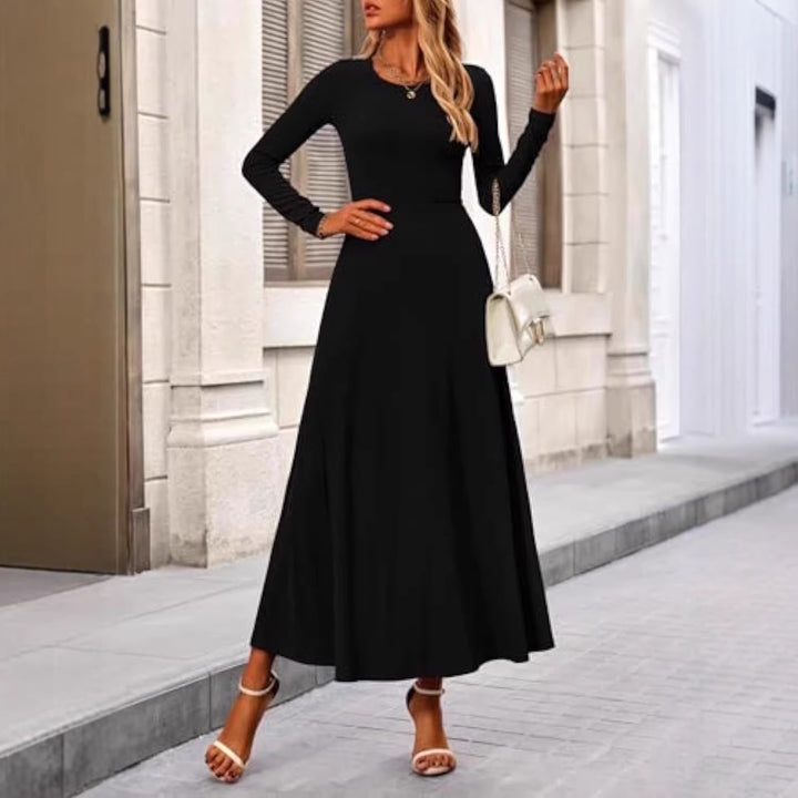 Damen Langärmeliges Maxikleid mit tailliertem Oberteil und fließendem A-Linien-Rock Drune