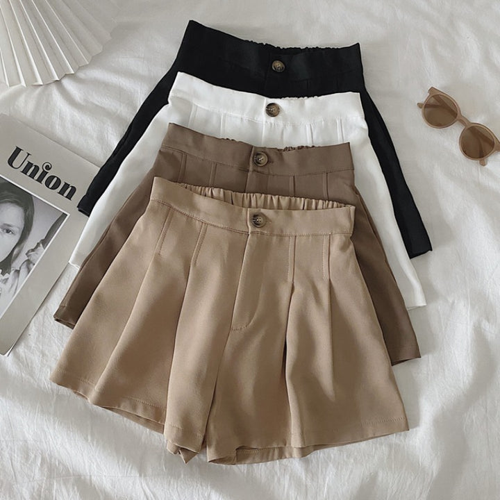 Damen elegante Shorts mit Faltenwurf und Knopfdetail