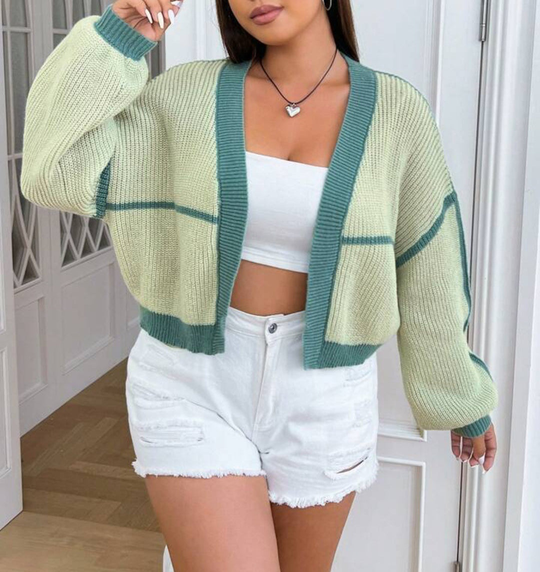 Damen Grobstrick Cardigan mit modernen Karomustern und weitem Schnitt Drune