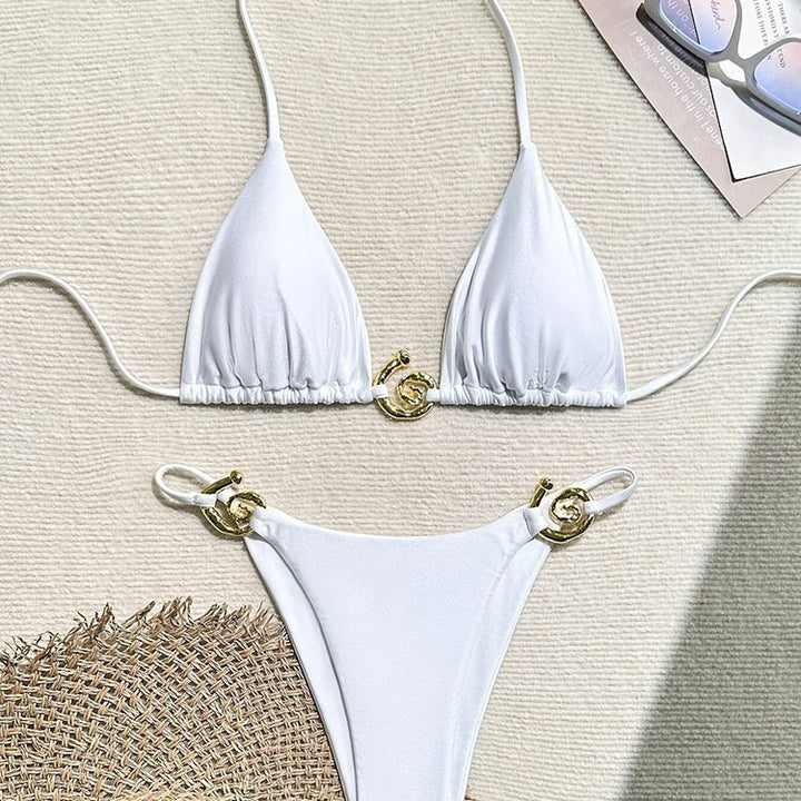 Damen Triangel-Bikini mit goldenen Detailverzierungen Drune